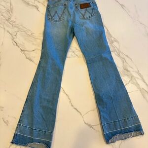 Wrangler Medium Blue Flared Jeans with Frayed Hem